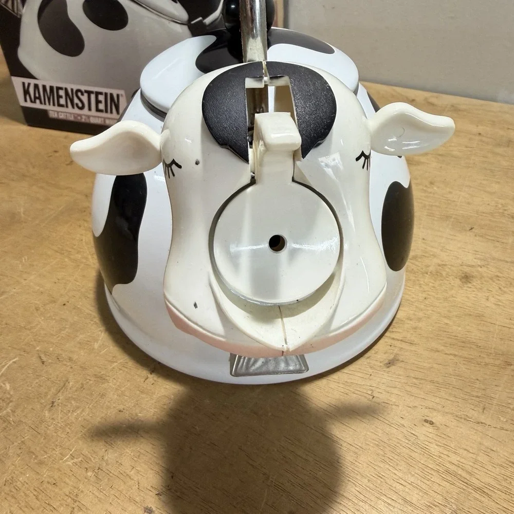 Vintage Kamenstein Dairy Cow Tea Kettle W/ Bell Farmhouse Retro 1992 NIB